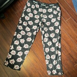 Mens Small Pajama Bottoms - OINK - Black Pig Pants - Pockets - Size Small
